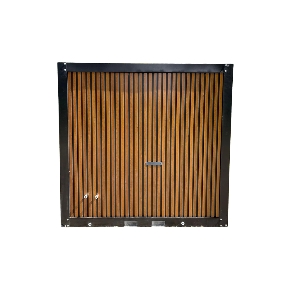 Backside interior view of a portable bathroom unit