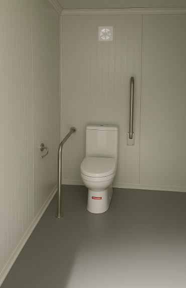 Interior of a portable handicap toilet unit