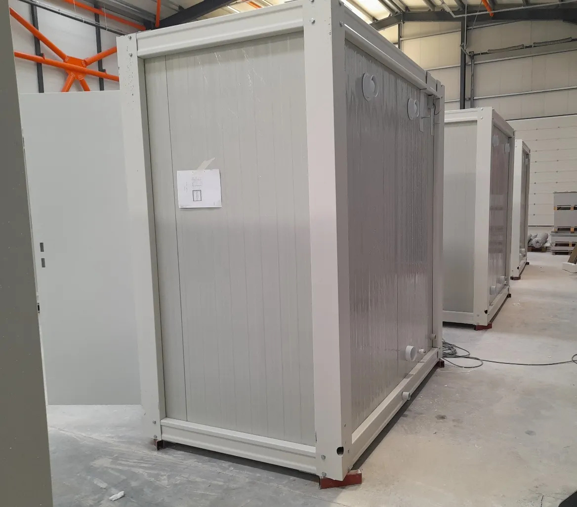 Portable toilet and shower unit under construction