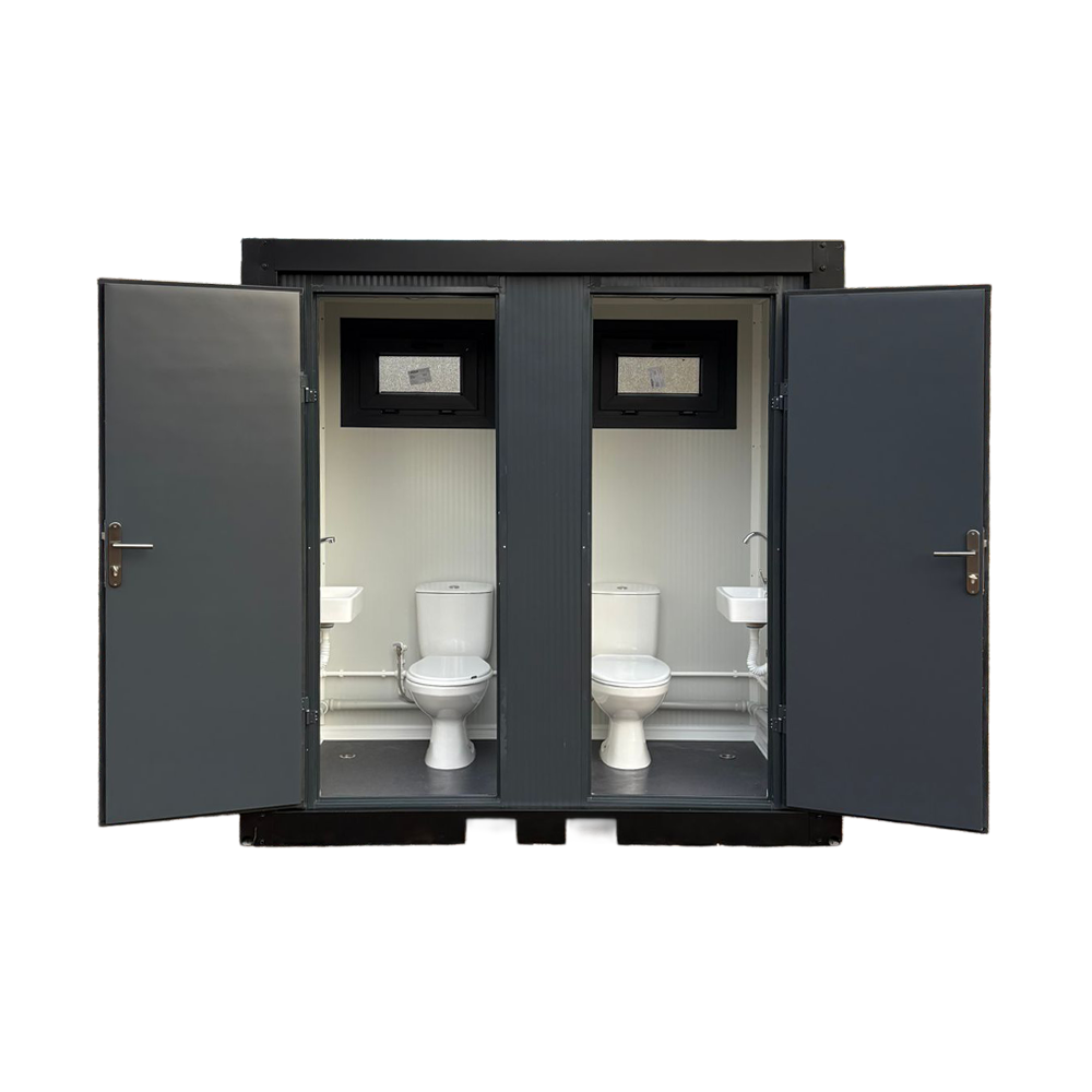 Dubbel toilet unit vooraanzicht Vooraanzicht van een dubbele toiletunit.