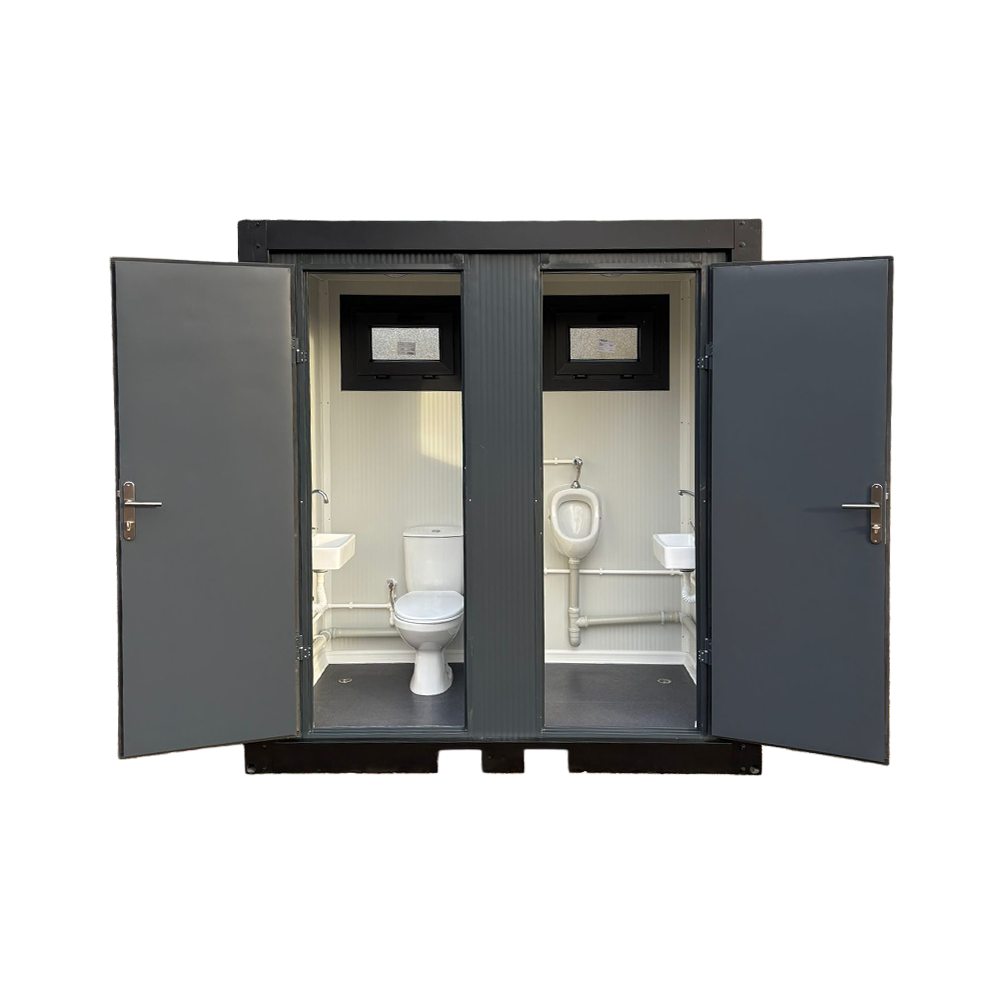 Buitenzijde 2 toilet + urinoir unit Buitenzijde van een toilet- en urinoirunit.