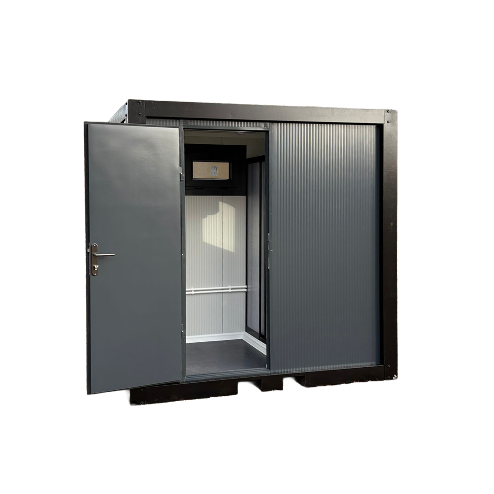 Douche unit met omkleedruimte buitenzijde Buitenzijde van een doucheunit met omkleedruimte.