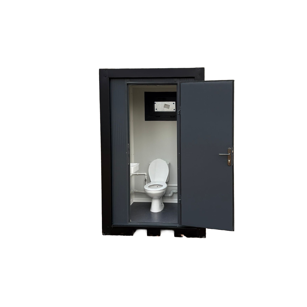 Single toiletunit met open deur.
